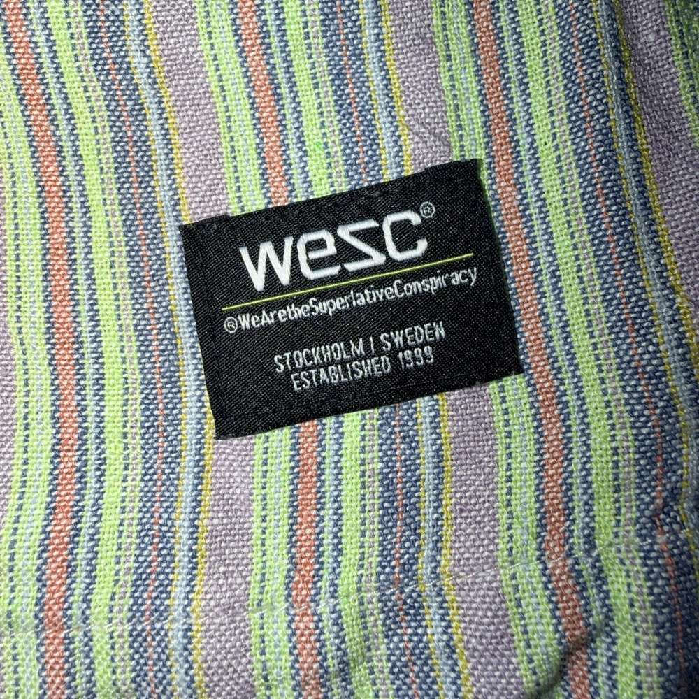 WeSC Shorts Men Size S Women Size M Yarn-Die Woven Vertical Stripes w/pockets - Picture 2 of 6